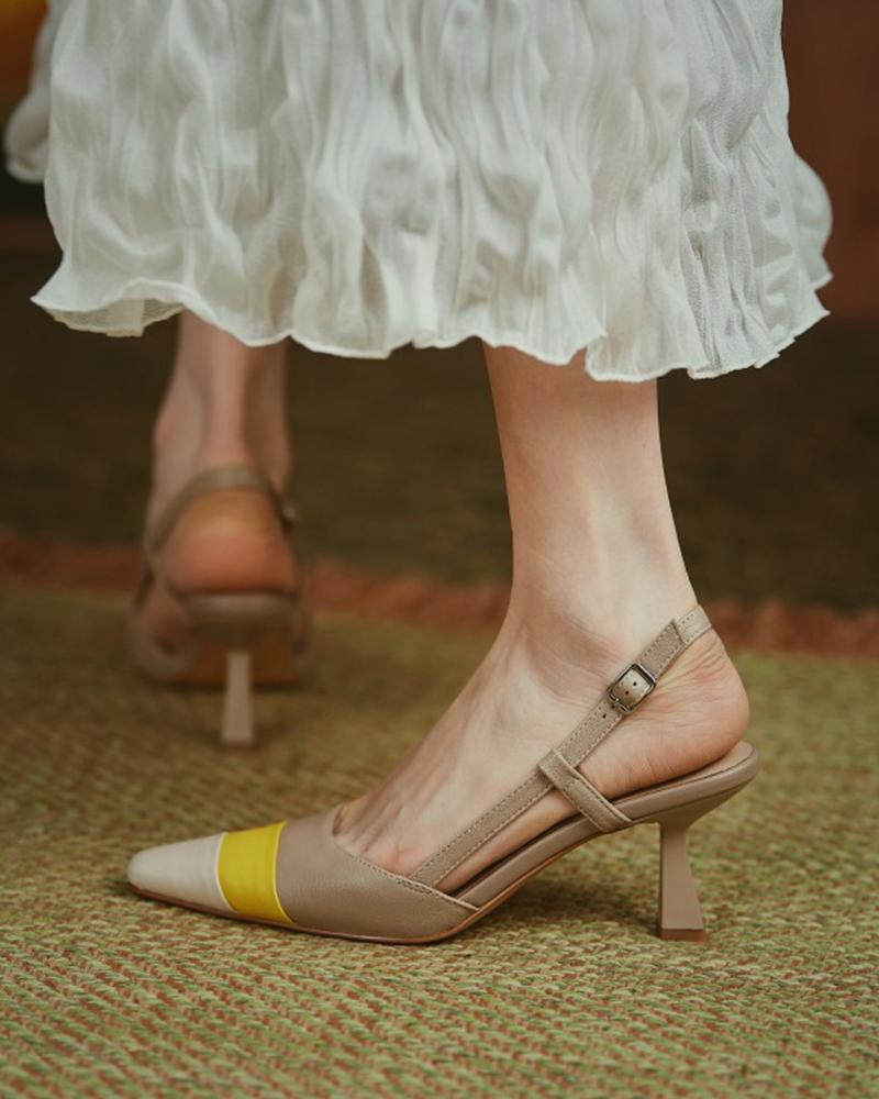 

Colorblock Slingback Square Toe Pyramid Heels, Khaki