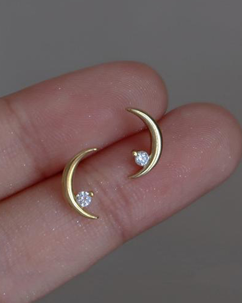 

1Pair Moon Shaped Zircon Stud Earrings, Gold