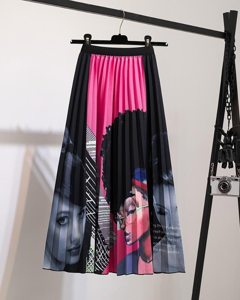 

Figure Print Pleated Skirt, Style1