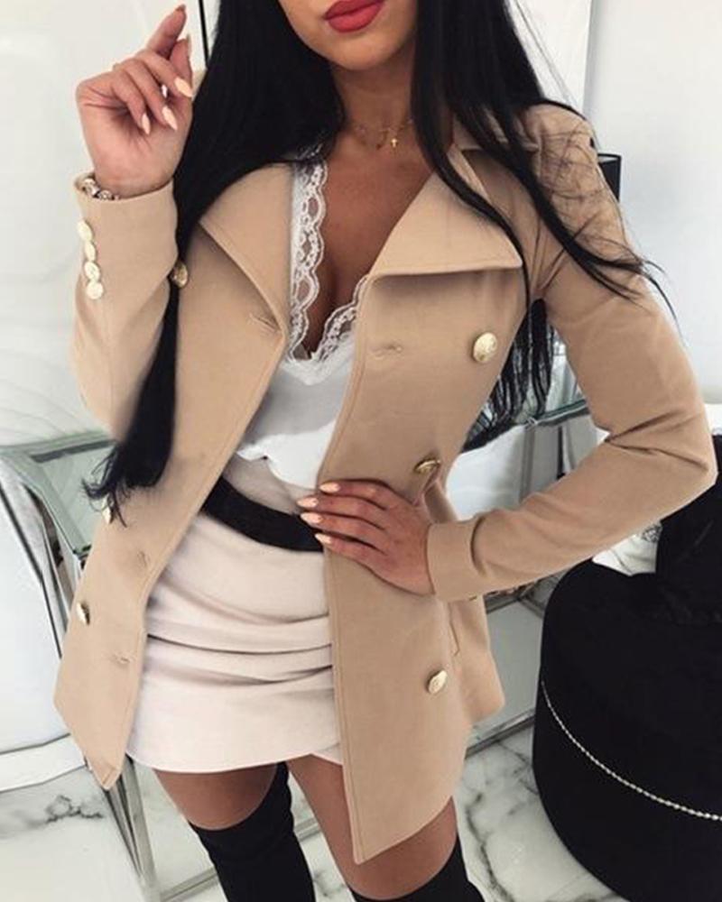 

Long Sleeve Collared Button-Up Coat, Khaki