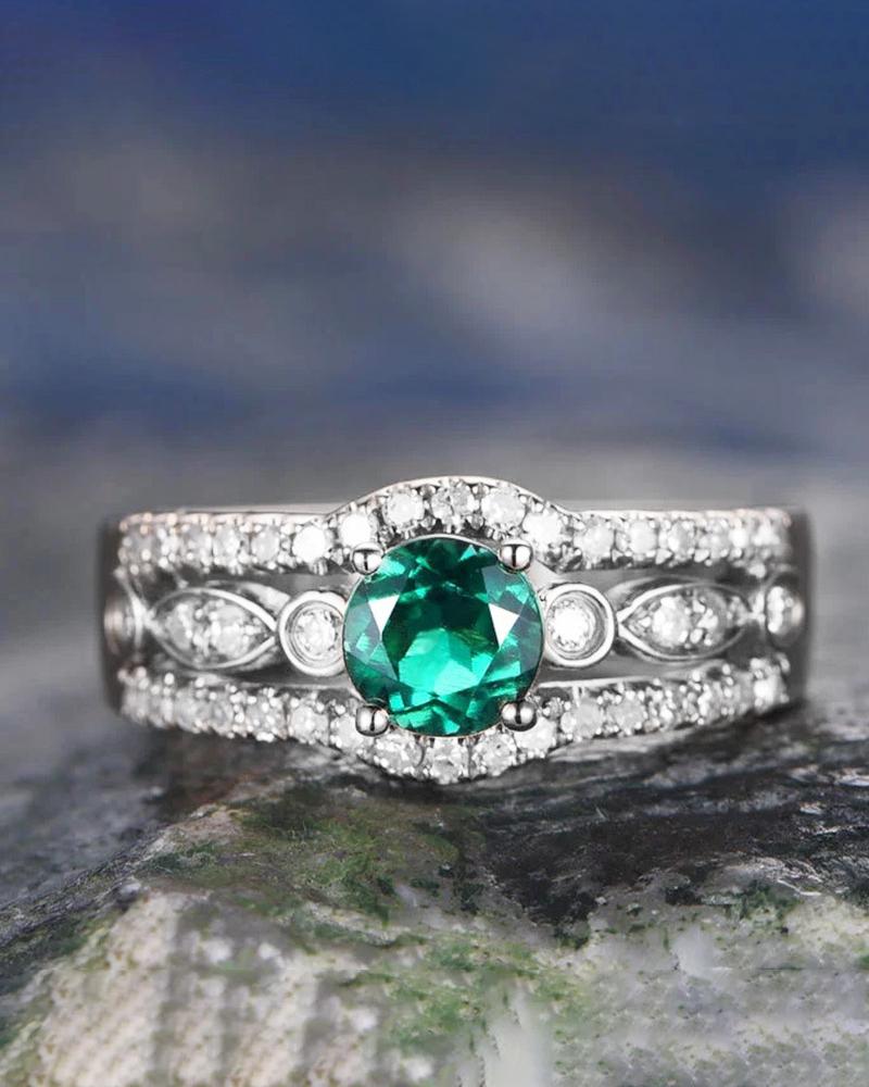 

1pcs Allover Rhinestone Decor Ring, Green
