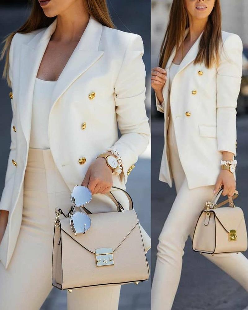 

Lapel Collar Double Breasted Blazer, White