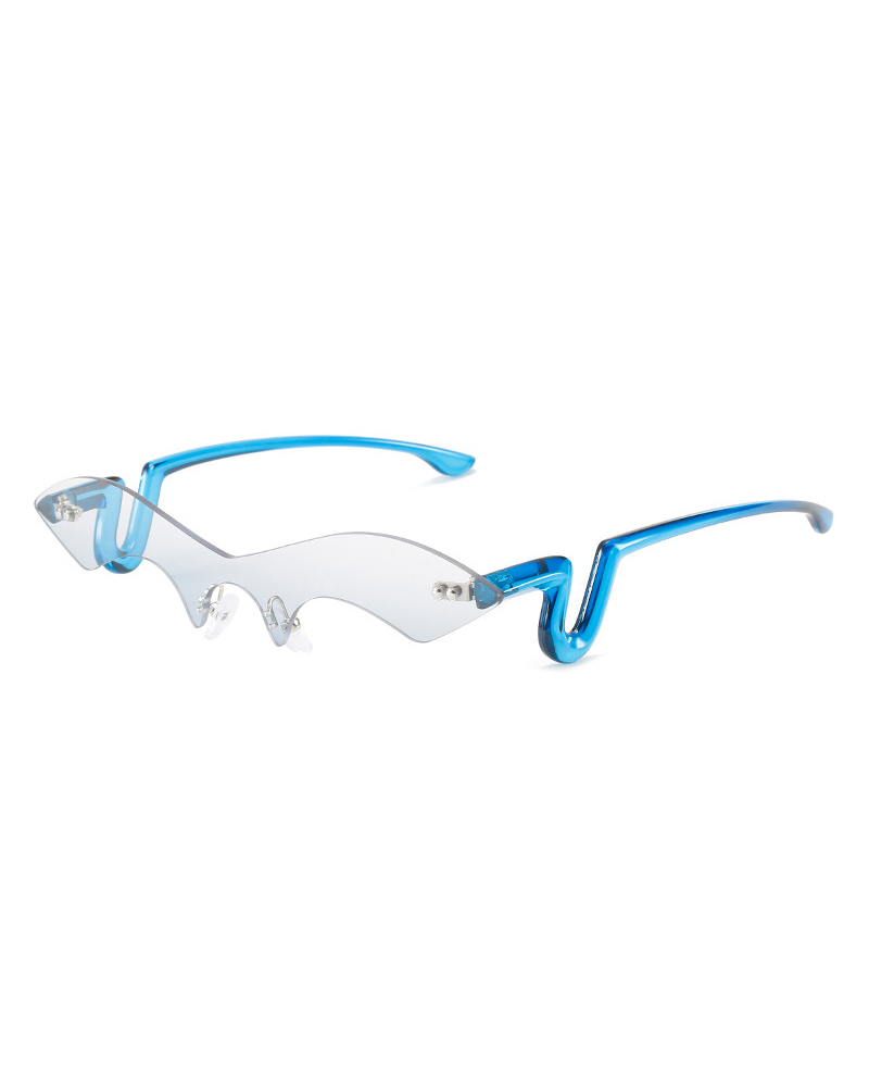 

1Pair Ombre Lens Rimless Bat Design Sunglasses, Blue