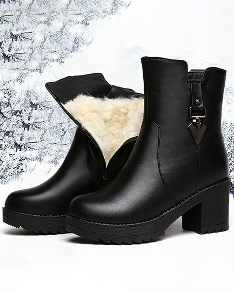 

Side Zip Lined Chunky Heel Lined Boots, Black