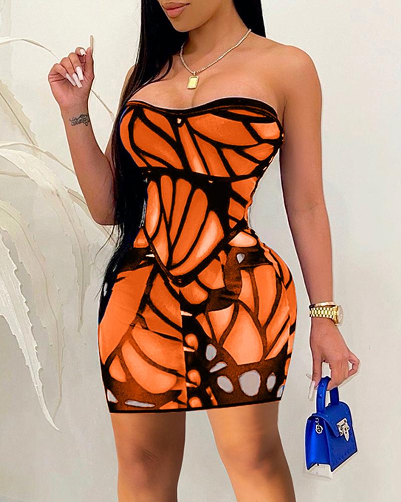 

Print Floral Short Tight Butt Tube Dress, Orange