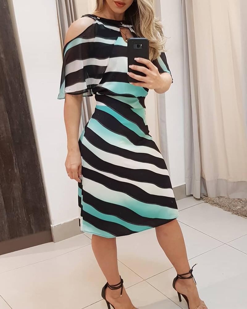 

Striped Colorblock Cold Shoulder Cutout Front Dress, Multicolor
