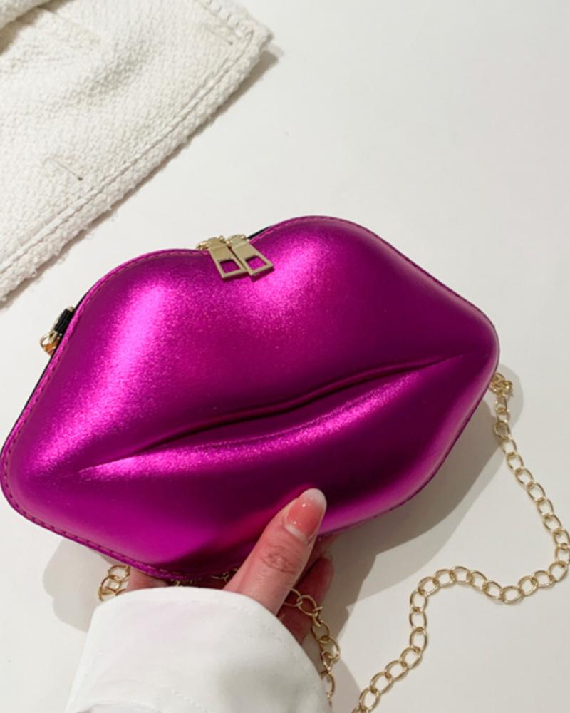 

Lip-Shaped Chain Strap Crossbody Bag, Purple