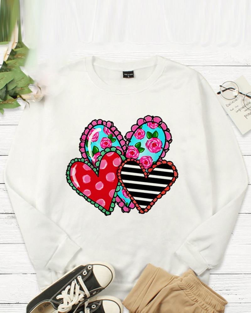

Valentine' Day Heart Striped Floral Print Top, White