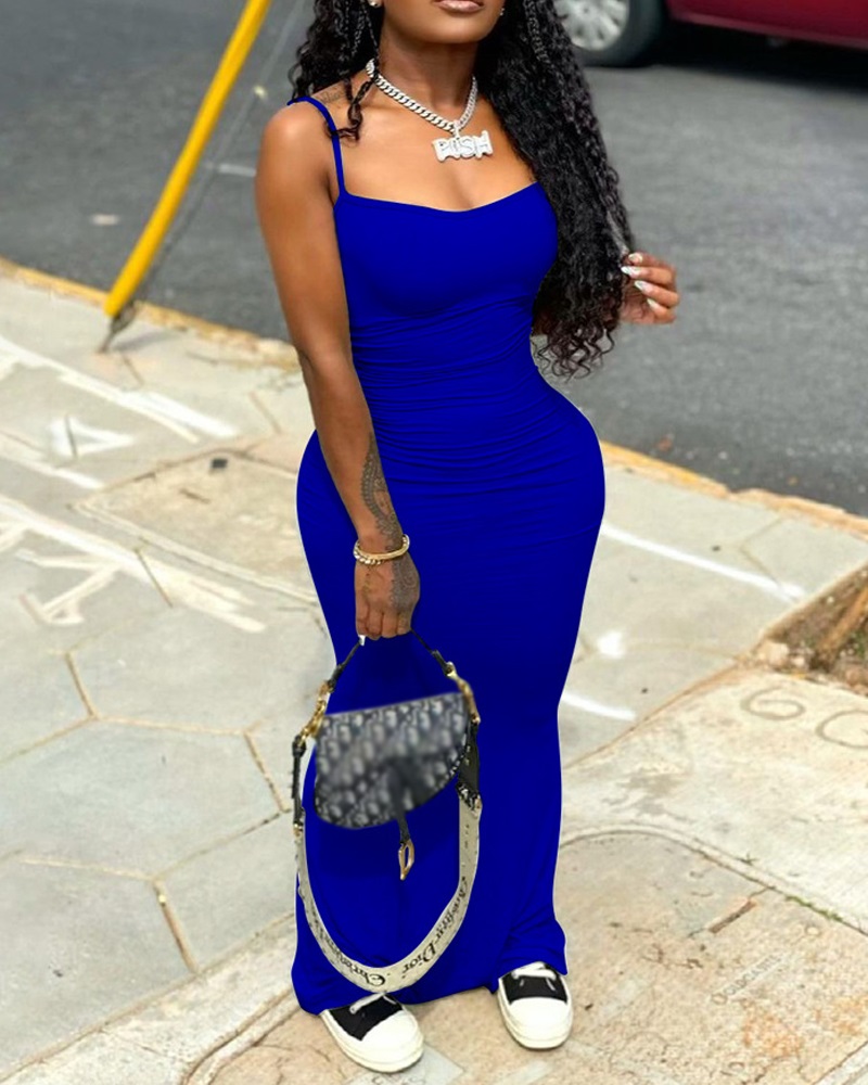 

Spaghetti Strap Plain Maxi Dress, Blue