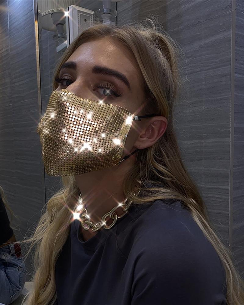 

Plain / Cheetah Pattern Sequins Breathable Face Mask, Gold