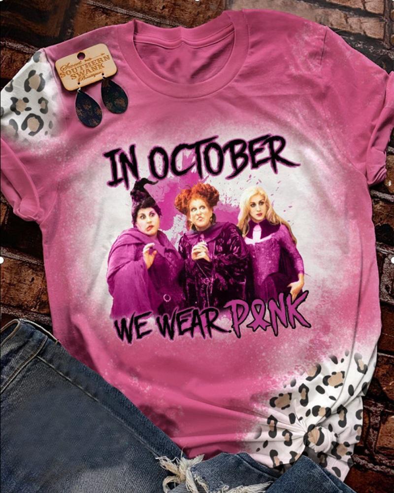 

Halloween Graphic Print Casual T-shirt, Pink