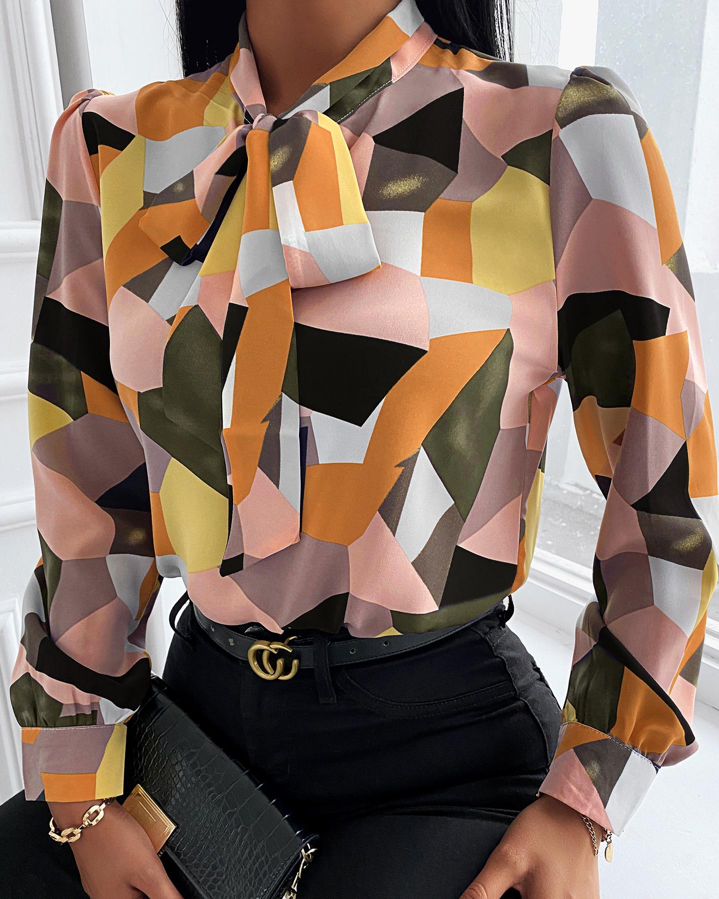 

Color Block Long Sleeve Chiffon Shirt, Yellow