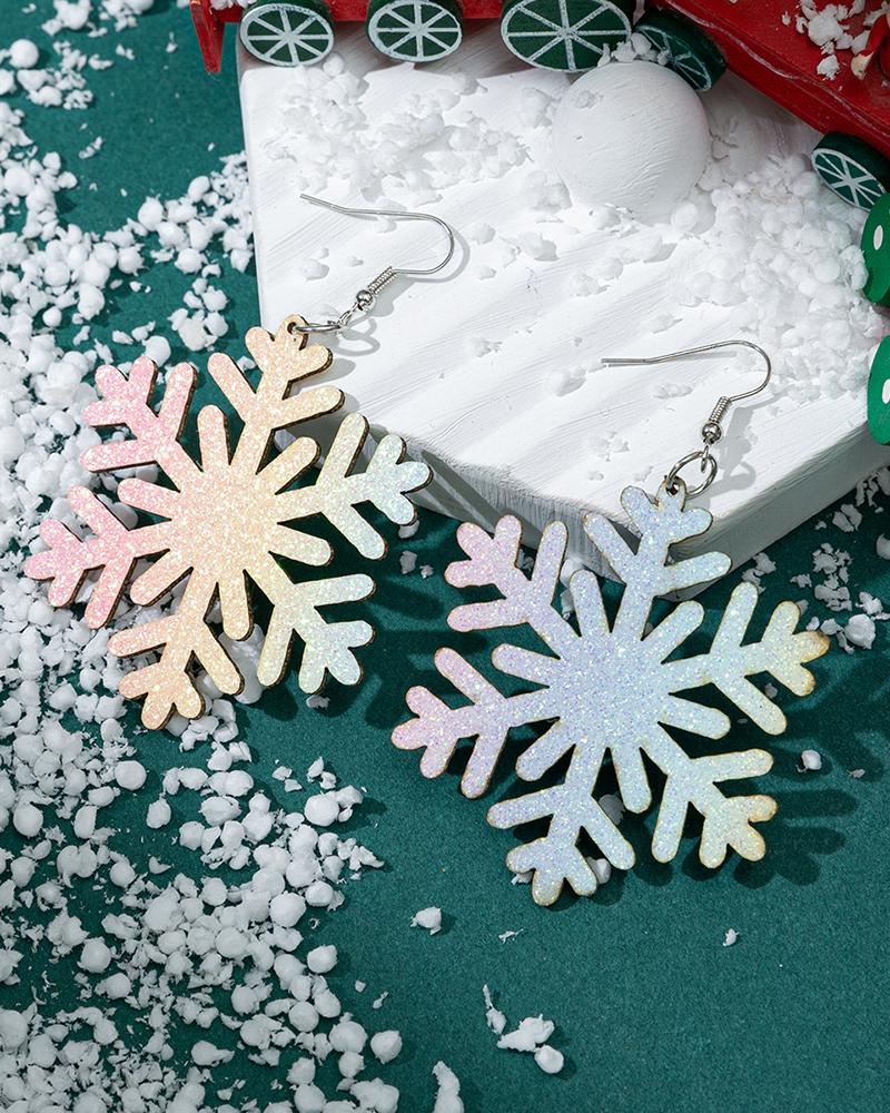 

1Pair Christmas Snowflake Shaped Glitter Drop Earrings, White