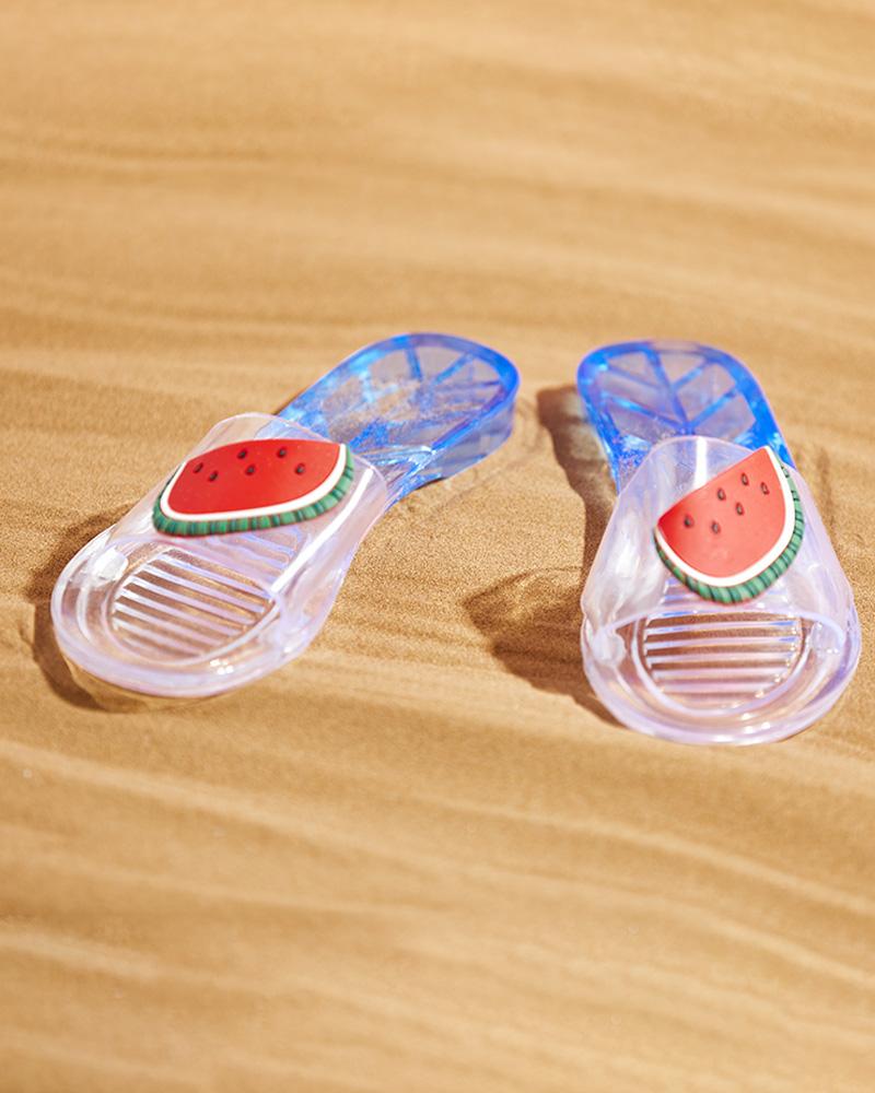 

Fruit Pattern Colorblock Clear Perspex Slipper, Blue
