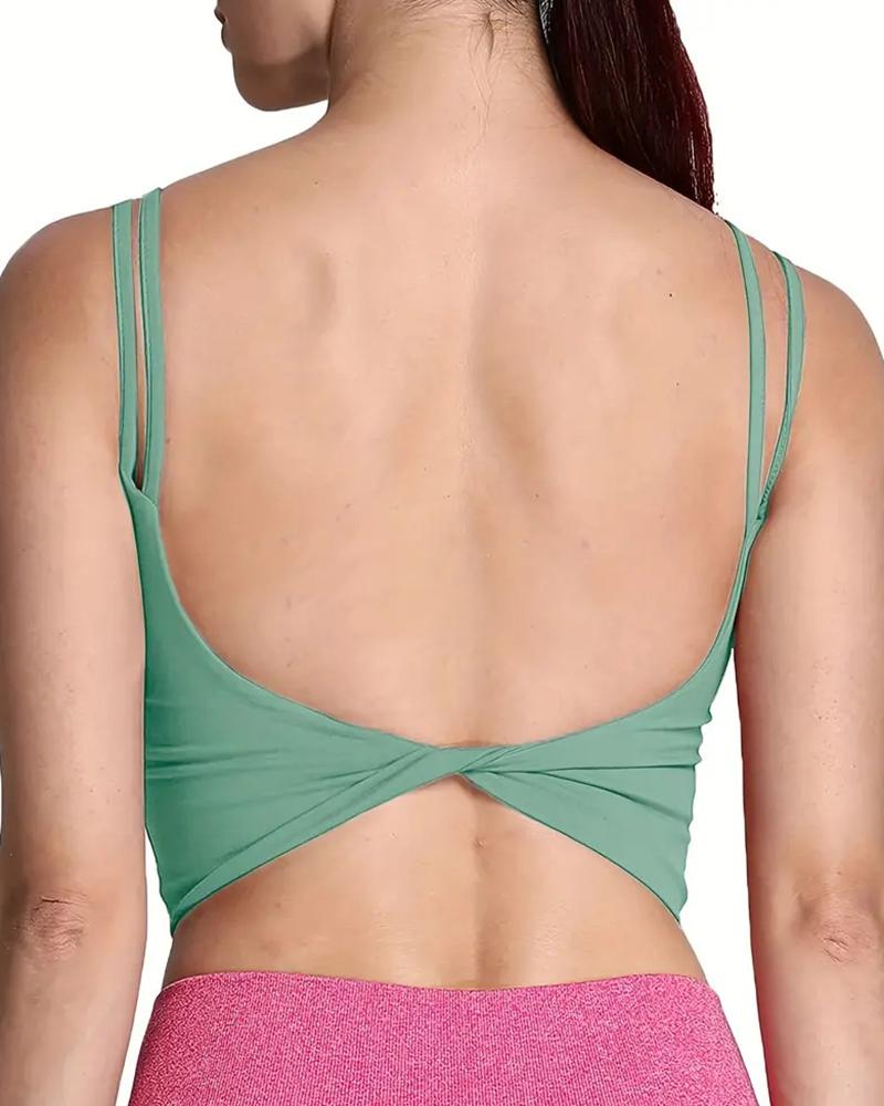 

Twisted Backless Double Strap Padded Cami Top, Green