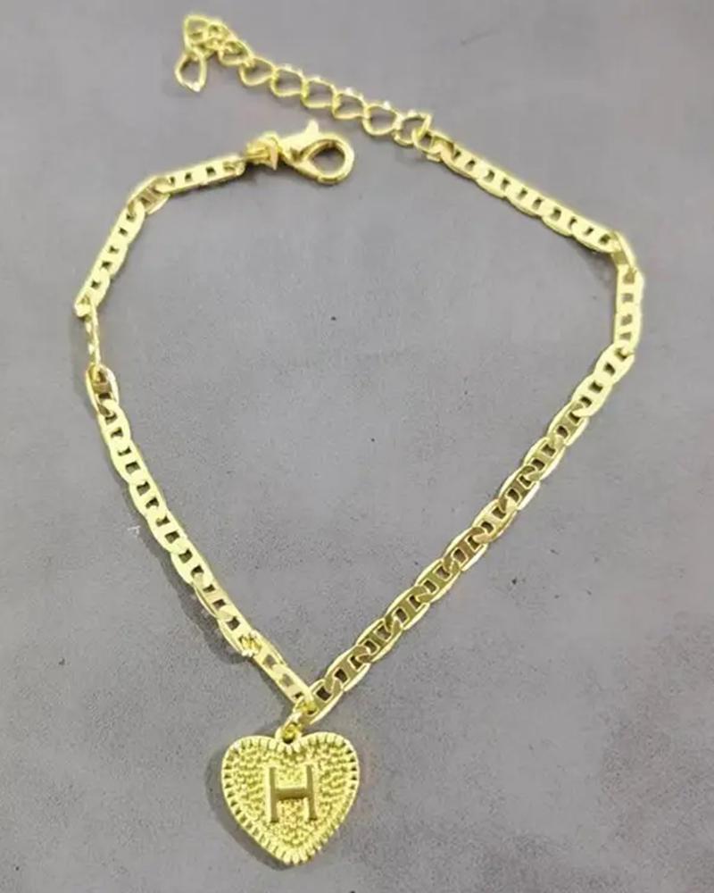 

1pc Heart Shaped Letter Embossed Chain Anklet, Style8