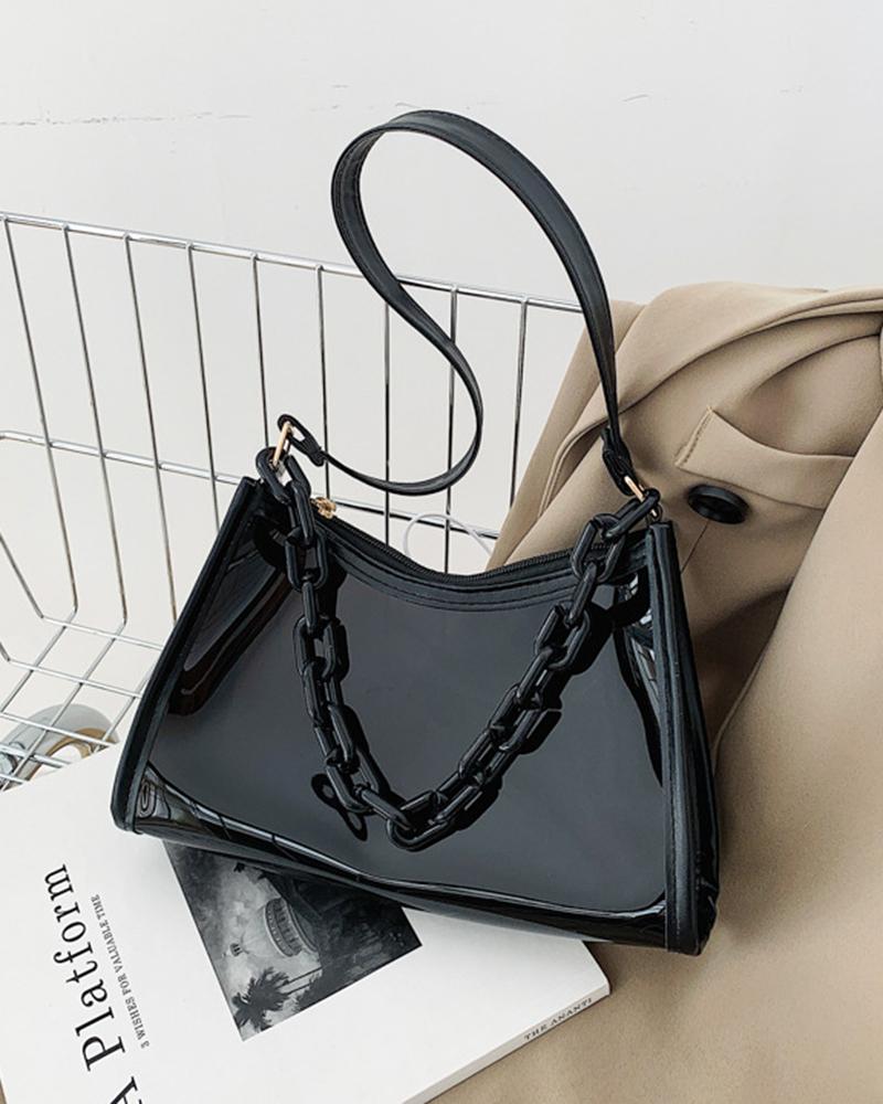 

Clear Pastel Chain Strap Square Shoulder Bag, Black