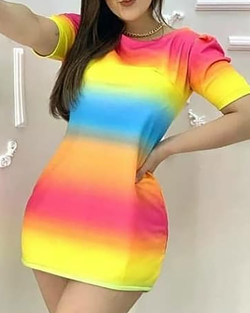 

Colorblock Short Sleeve T-shirt Dress, Multicolor