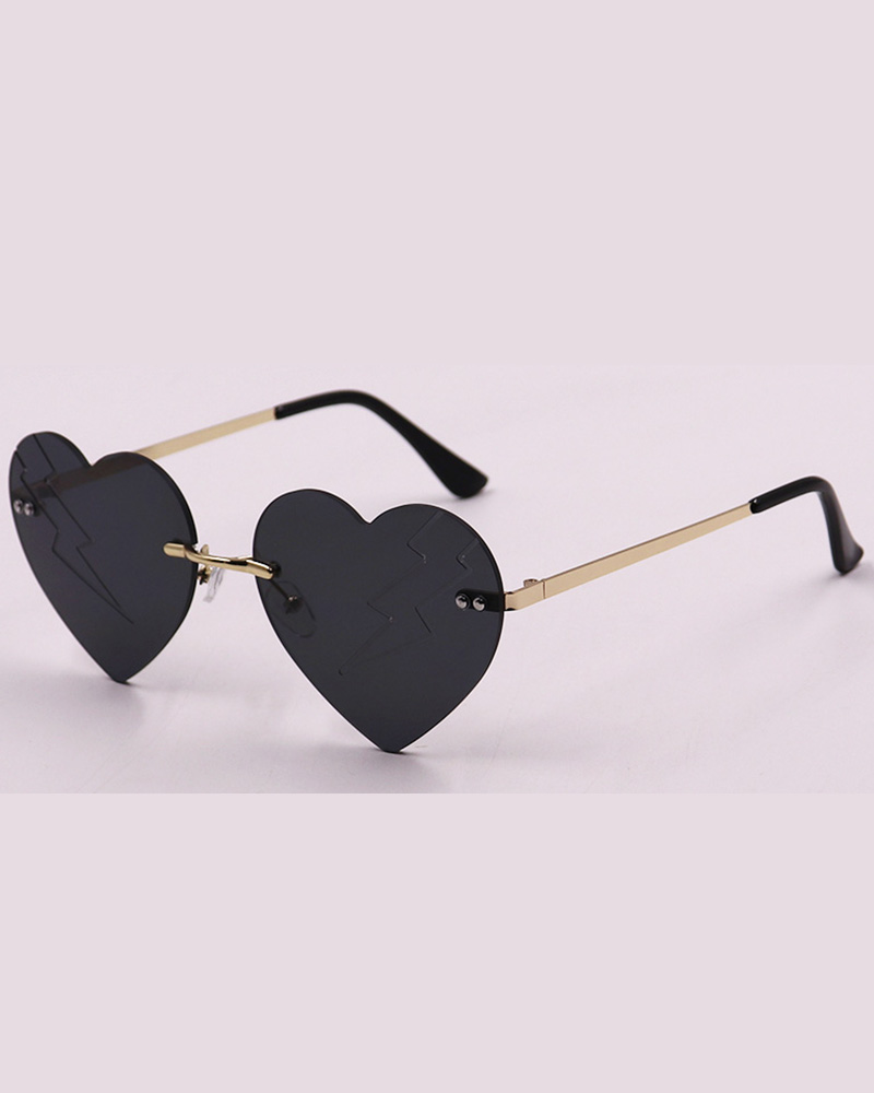 

1Pair Gradient Color Heart Shaped Rimless Trendy Sunglasses, Black
