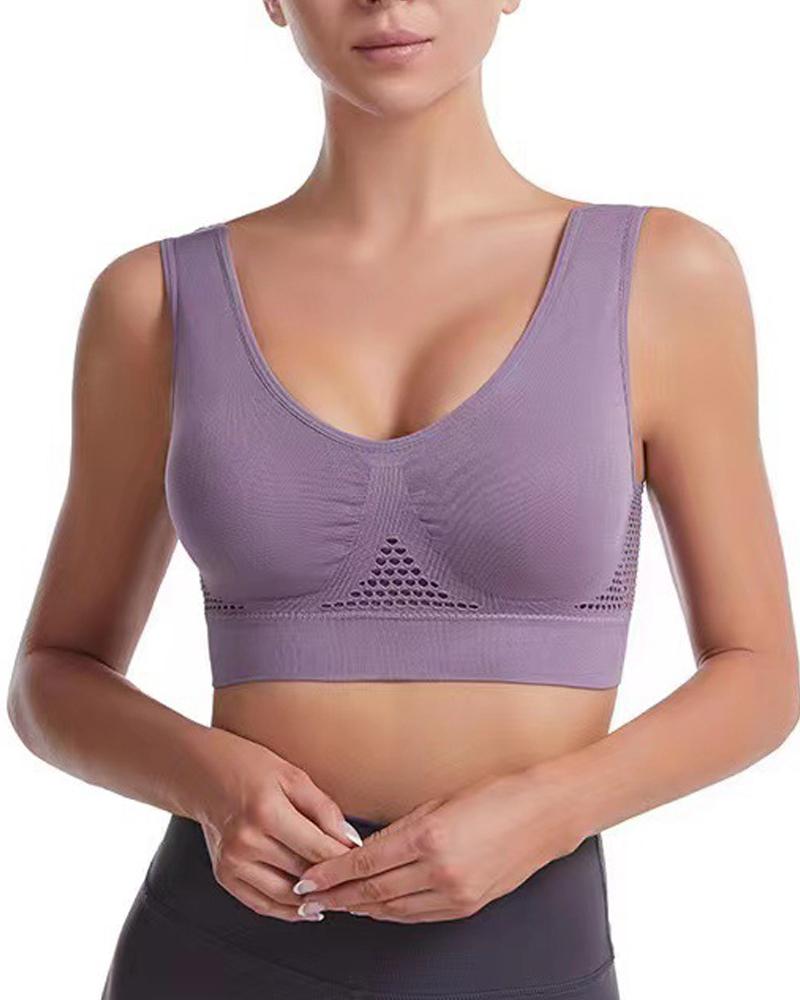 

Hollow Out Push Up U-Back Sports Bra, Purple