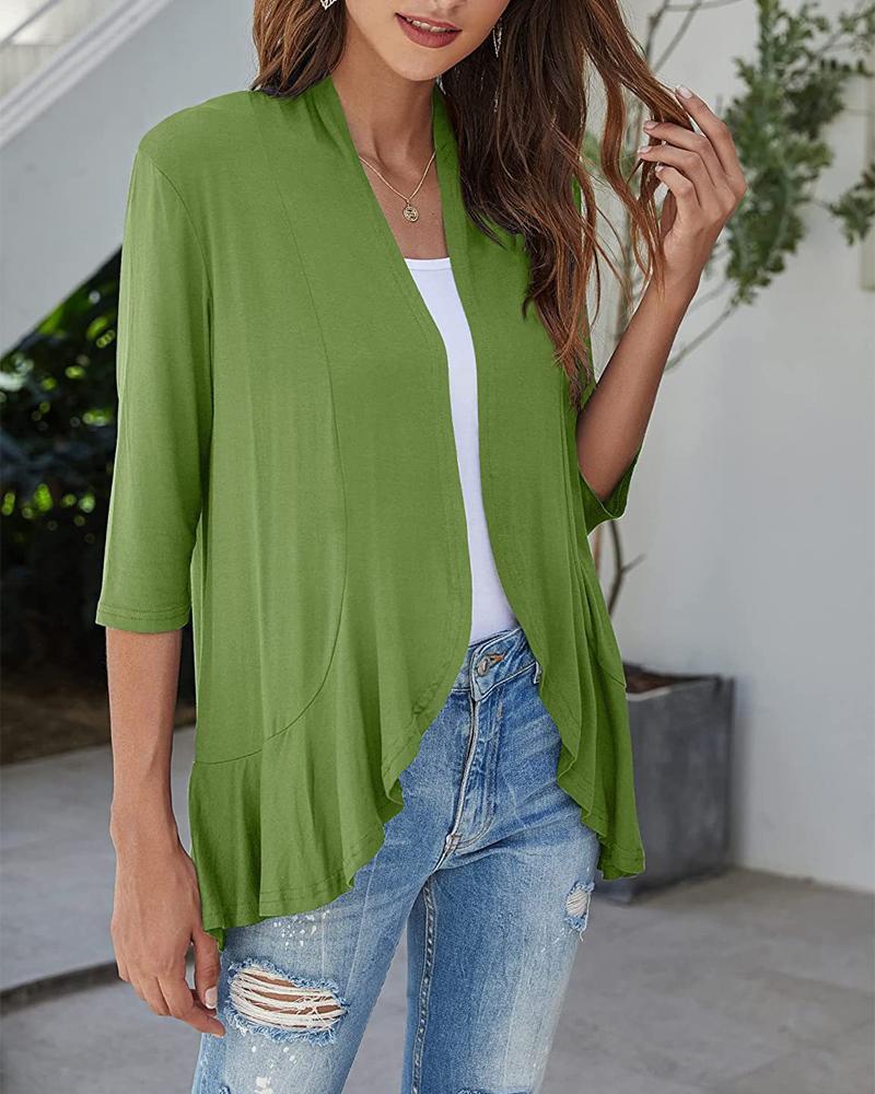 

Ruffle Hem Open Front Top, Green