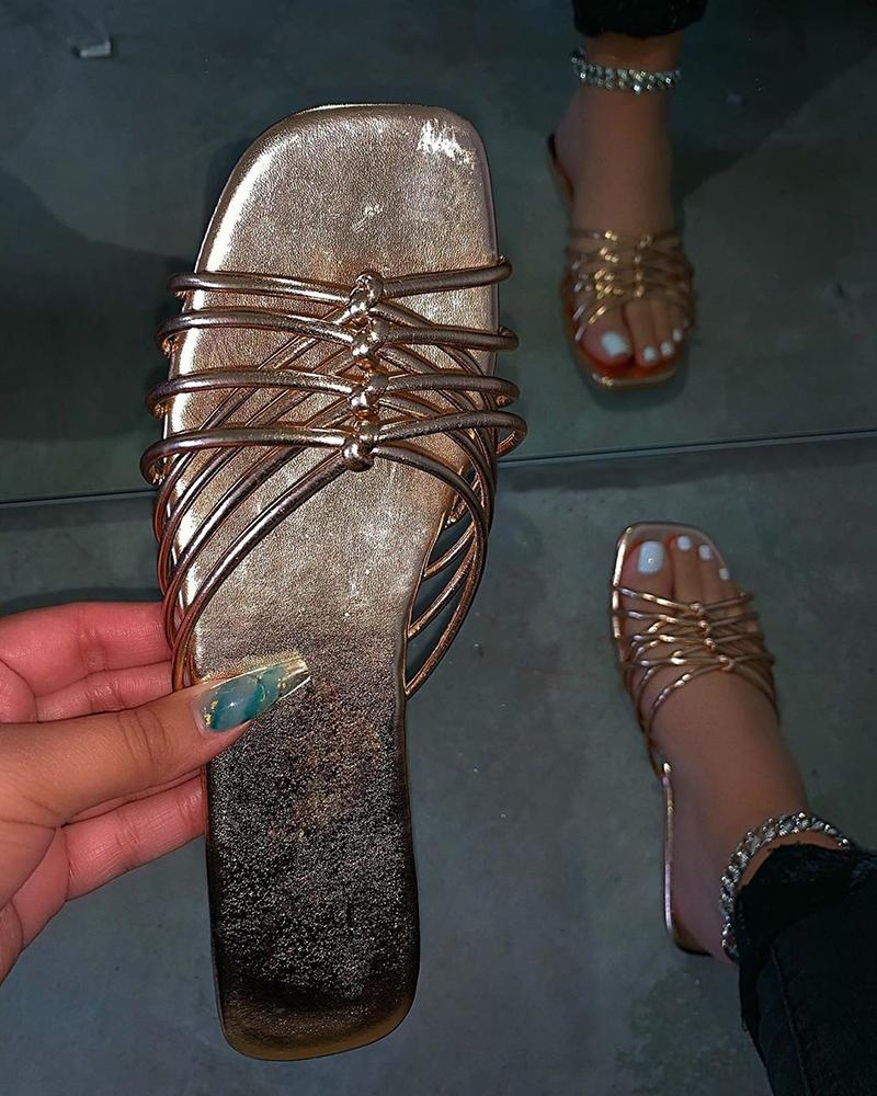 

Knotted Square Toe Slippers, Gold