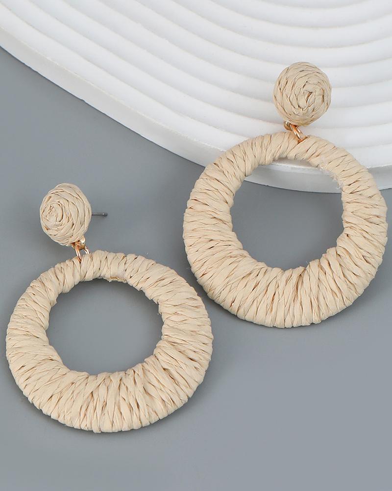 

1Pair Bohemian Braided Straw Hoop Earrings, White