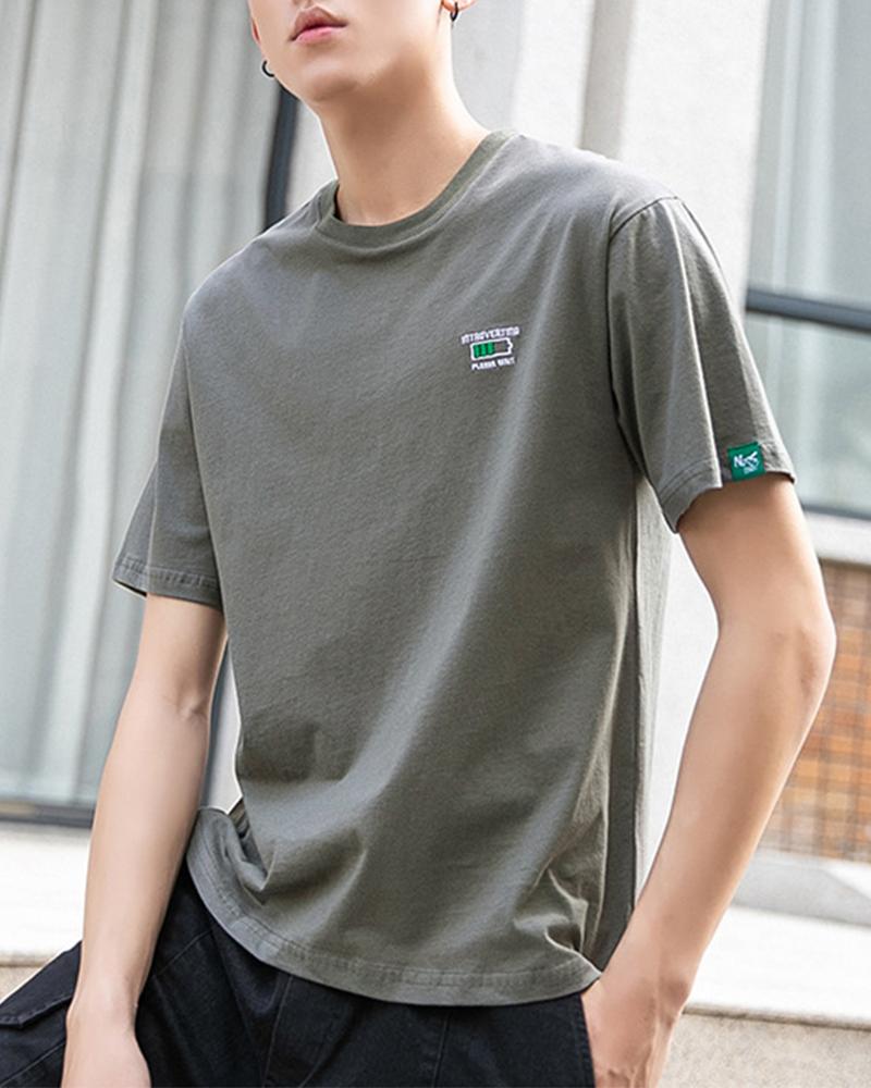 

Solid Letter Print Short Sleeve Loose T-shirts, Army green