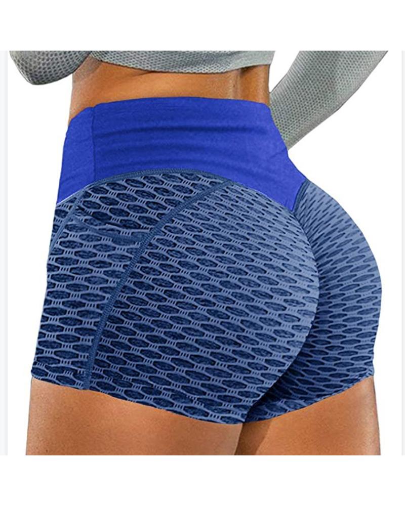 

Breathable Honeycomb Textured Butt Lifting Yoga Active Shorts, Blue