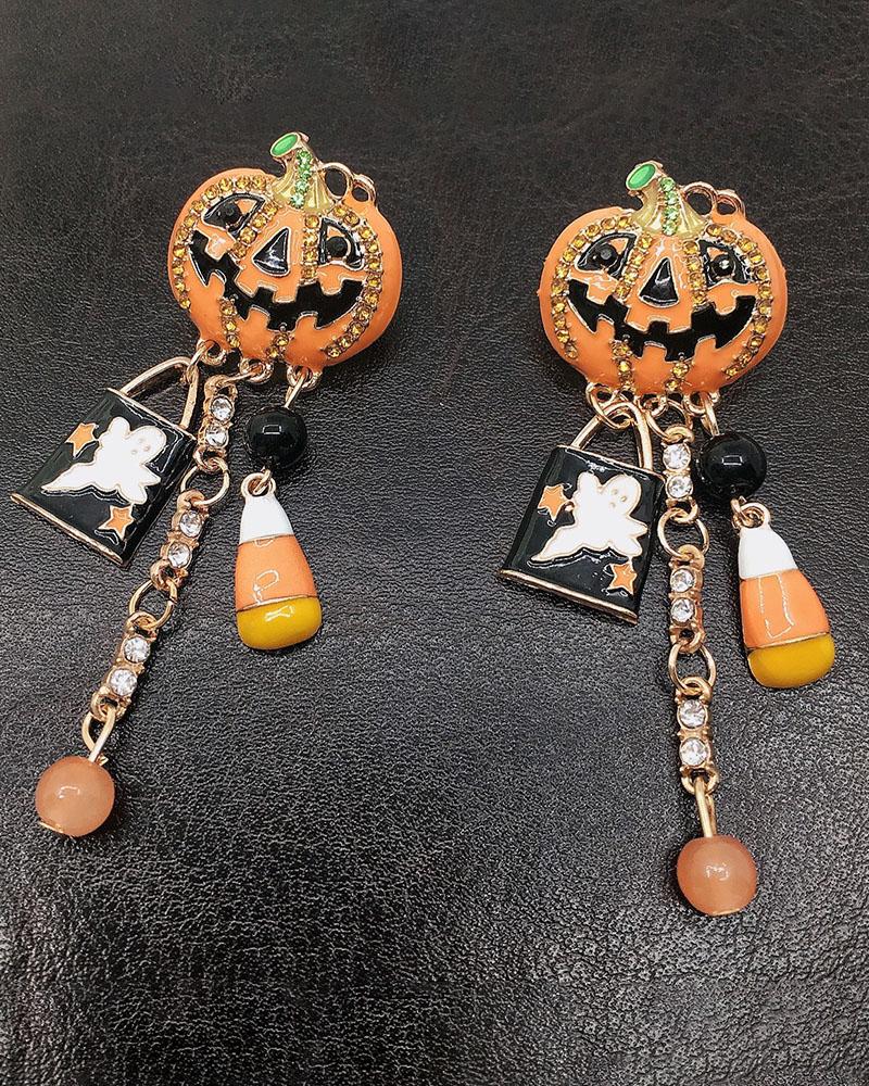 

Halloween Pumpkin Graphic Pattern Rhinestone Decor Earrings, Yellow