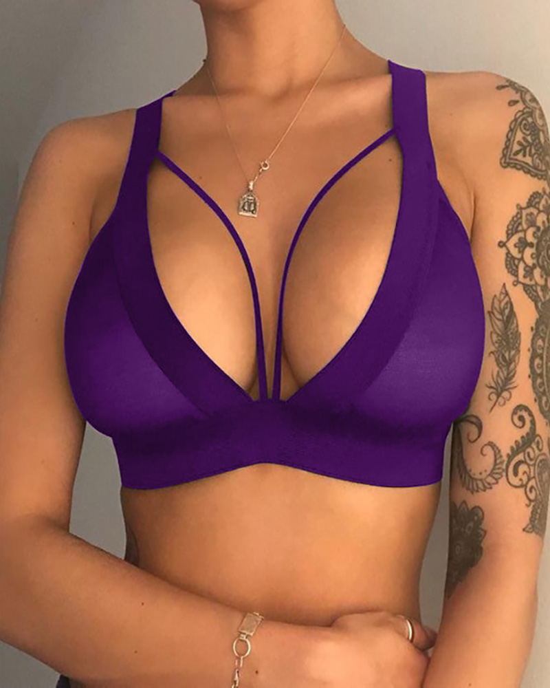 

Cutout Mesh Thick Strap Bralette, Purple