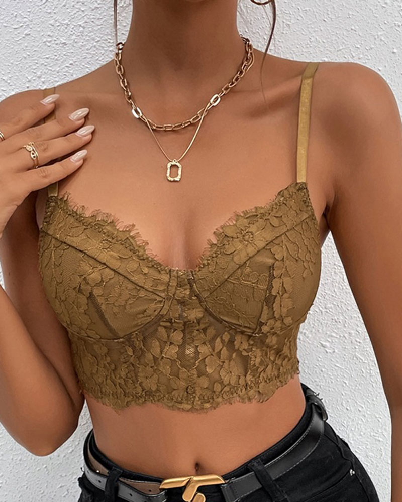 

Eyelash Lace Crop Cami Top, Khaki