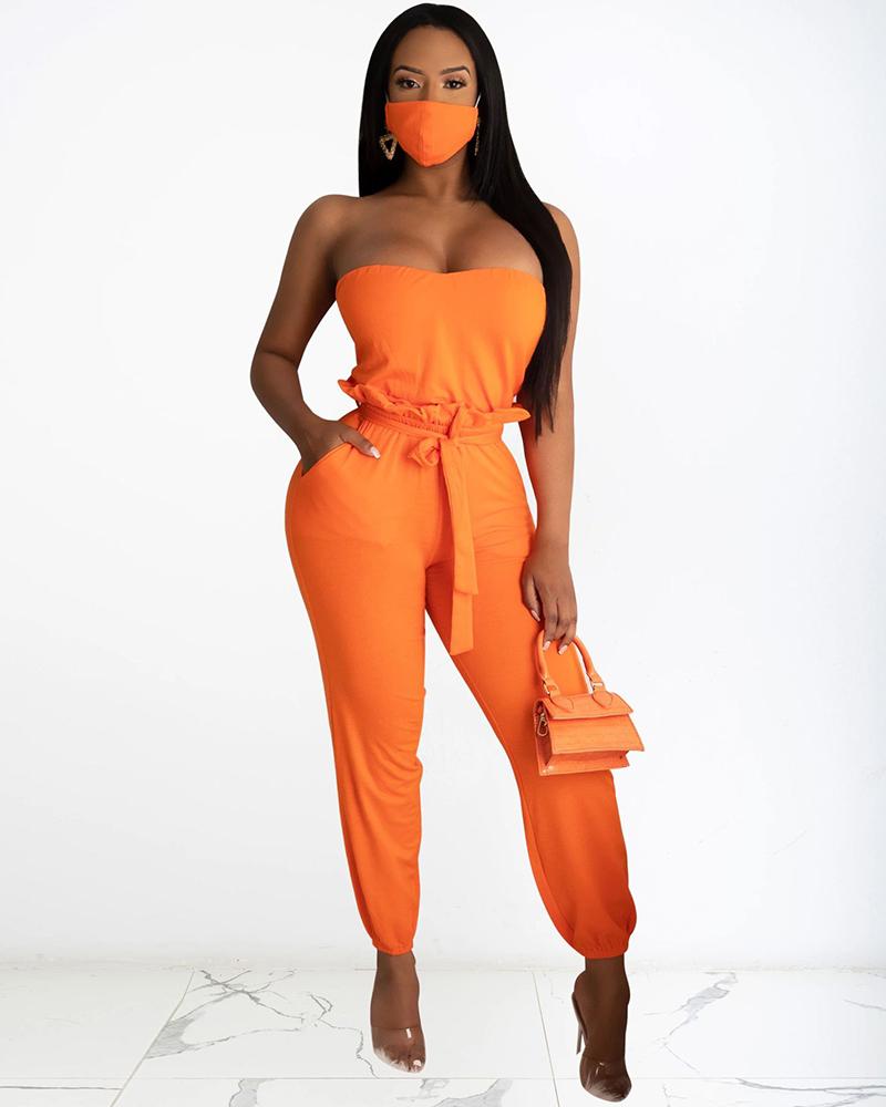 

Bandeau Top With Face Bandana & Frill Hem Pants Set, Orange