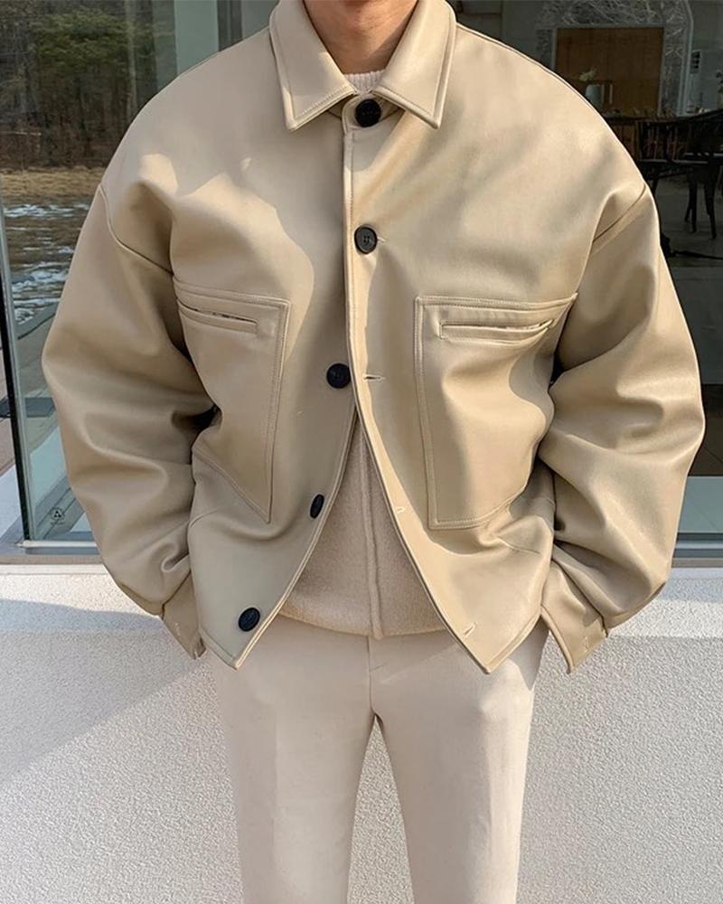 

Solid Long Sleeve Button-up Coats Jakcets, Khaki