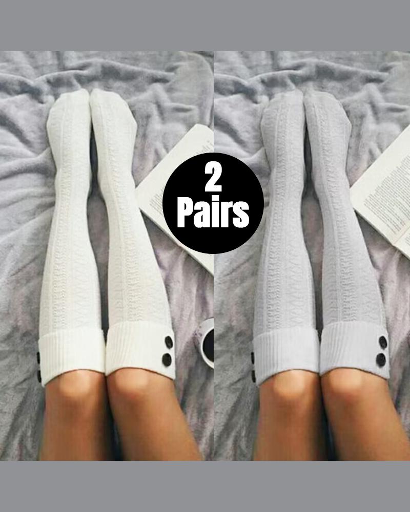 

Lot de 2 paires de chaussettes longues tricotées avec boutons pour bottes et bas d'hiver, Style1