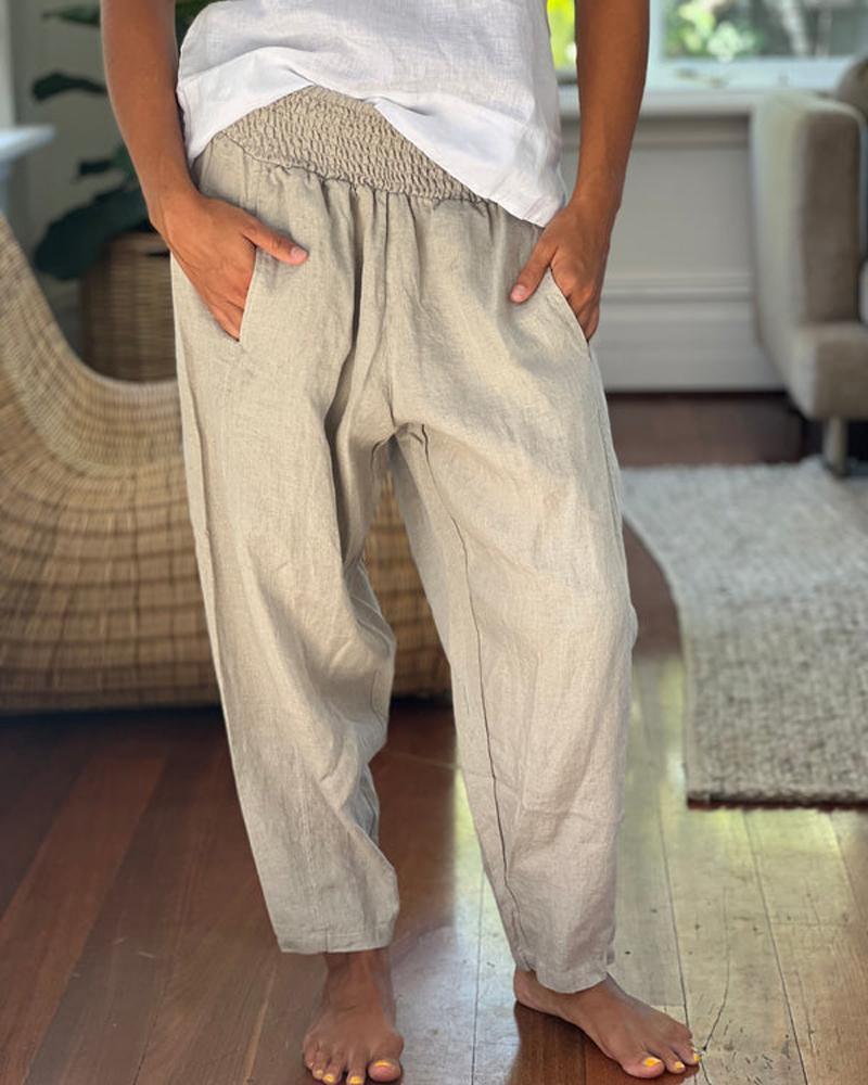 

Pocket Design Ruched Casual Pants, Apricot
