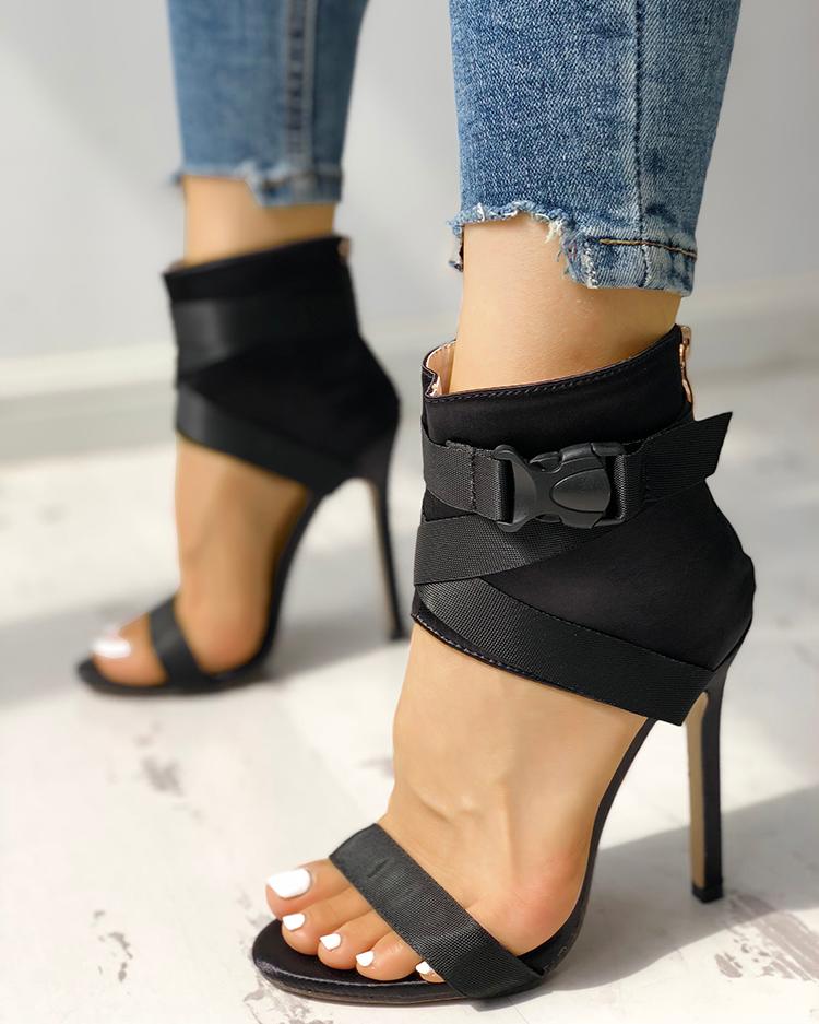 

Splicing Bandage Peep-toe High Heeled Sandals, Black