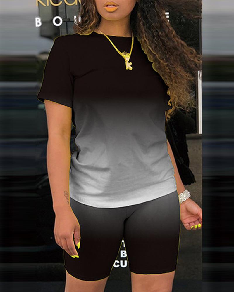

Plus Size Ombre Casual Top & Shorts Set, Black