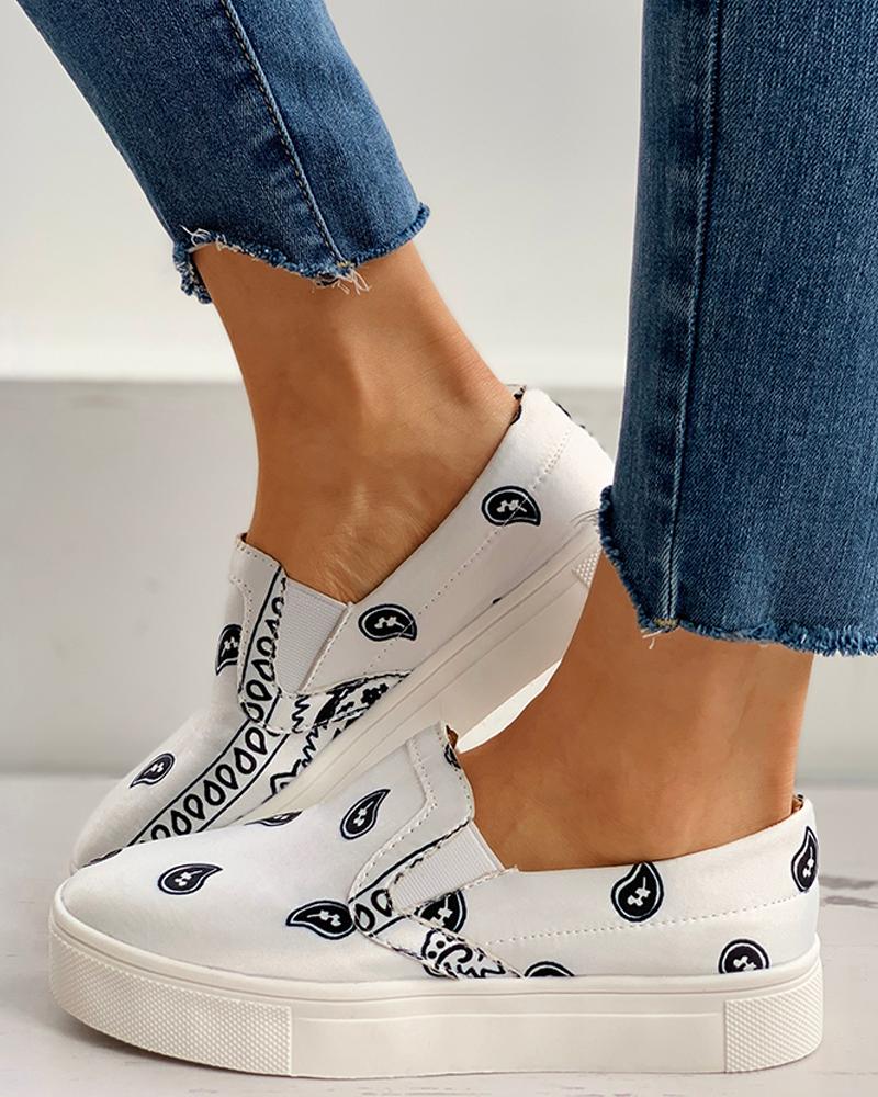 

Paisley Print Satin Casual Shoes, White