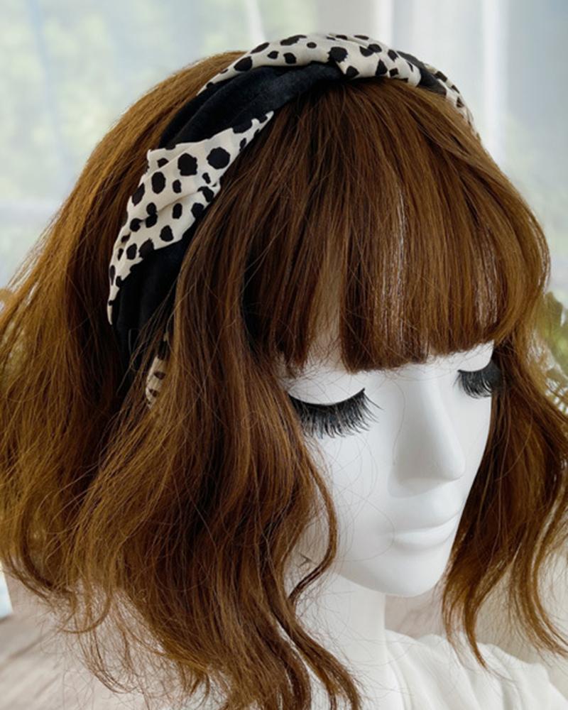 

1pc Vintage Leopard Ruched Headband, Beige