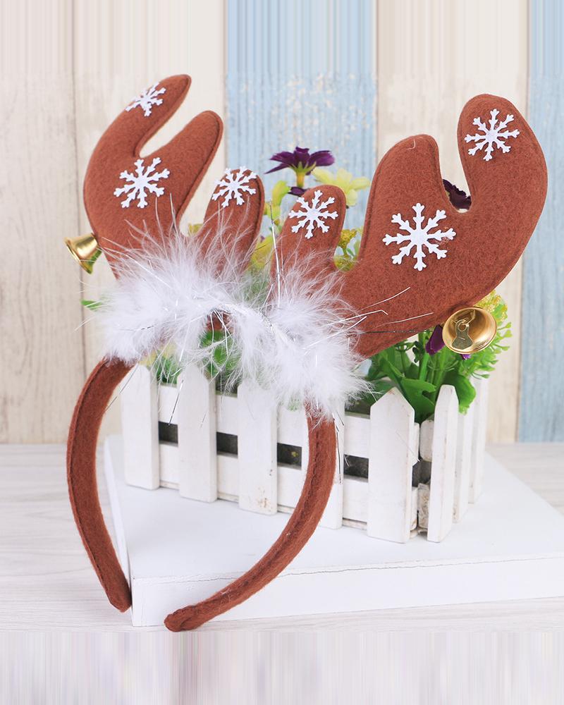 

1pc Christmas Feather Jingle Bell Decor Antler Headband, Coffee