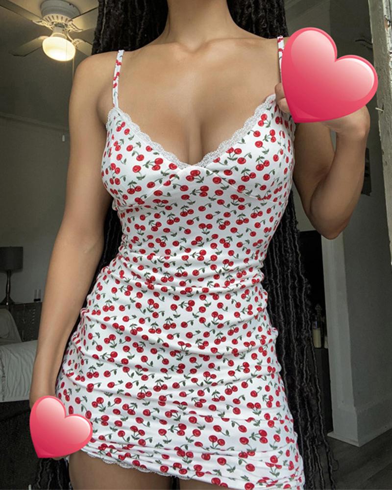 

Floral Print Strap Skinny Mini Dress, White