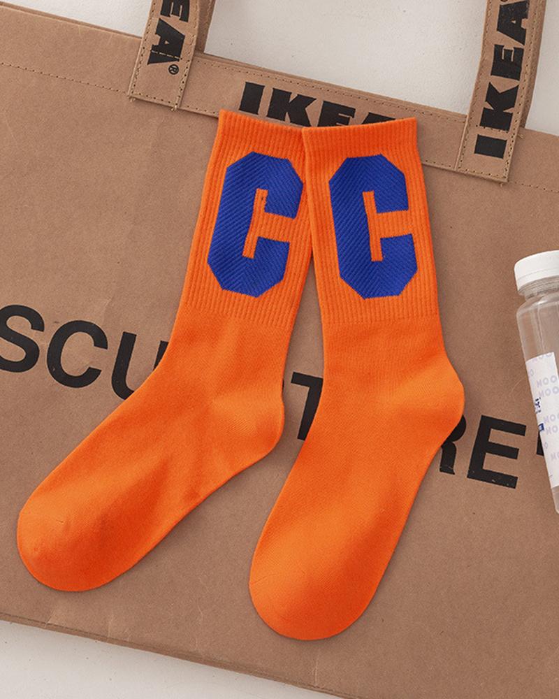 

1Pair Letter Pattern Warm Socks, Orange