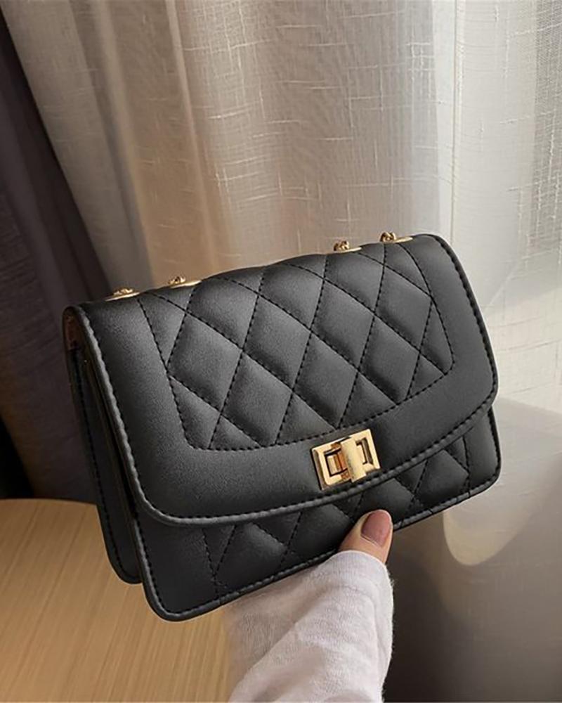 

Quilted Embroidery Thread Twist Lock Bag, Black