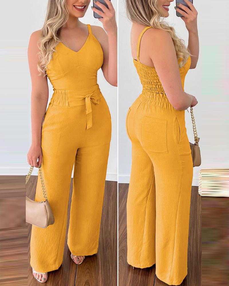 

Shirred Cami Top & High Waist Pants Set, Yellow