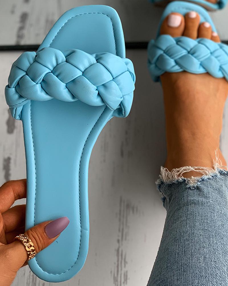 

Braided Sqaure Toe Slide Slippers, Blue