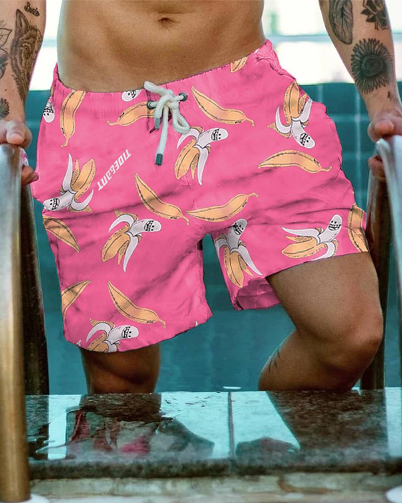 

Banana Print Drawstring Short Pants, Pink