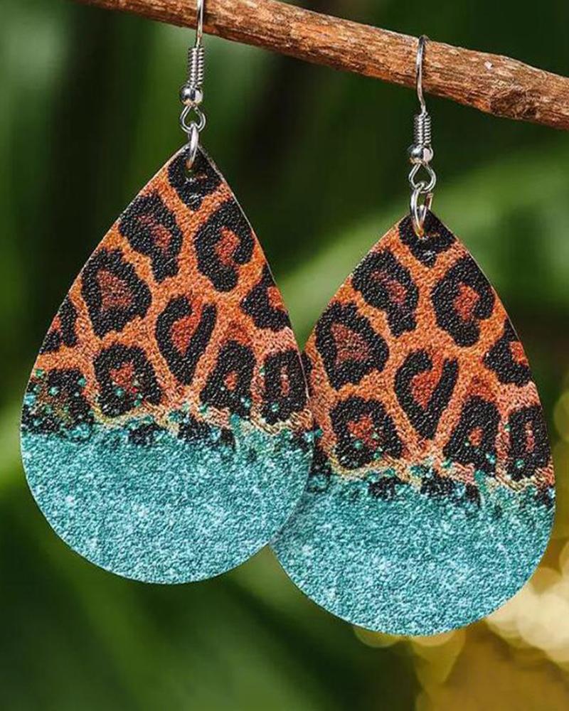 

1Pair Contrast Leopard Print Waterdrop Earrings