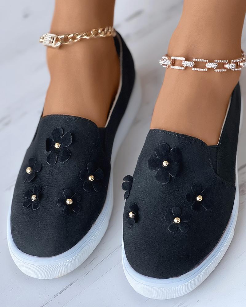

Velvet Floral Pattern Slip On Sneakers, Black