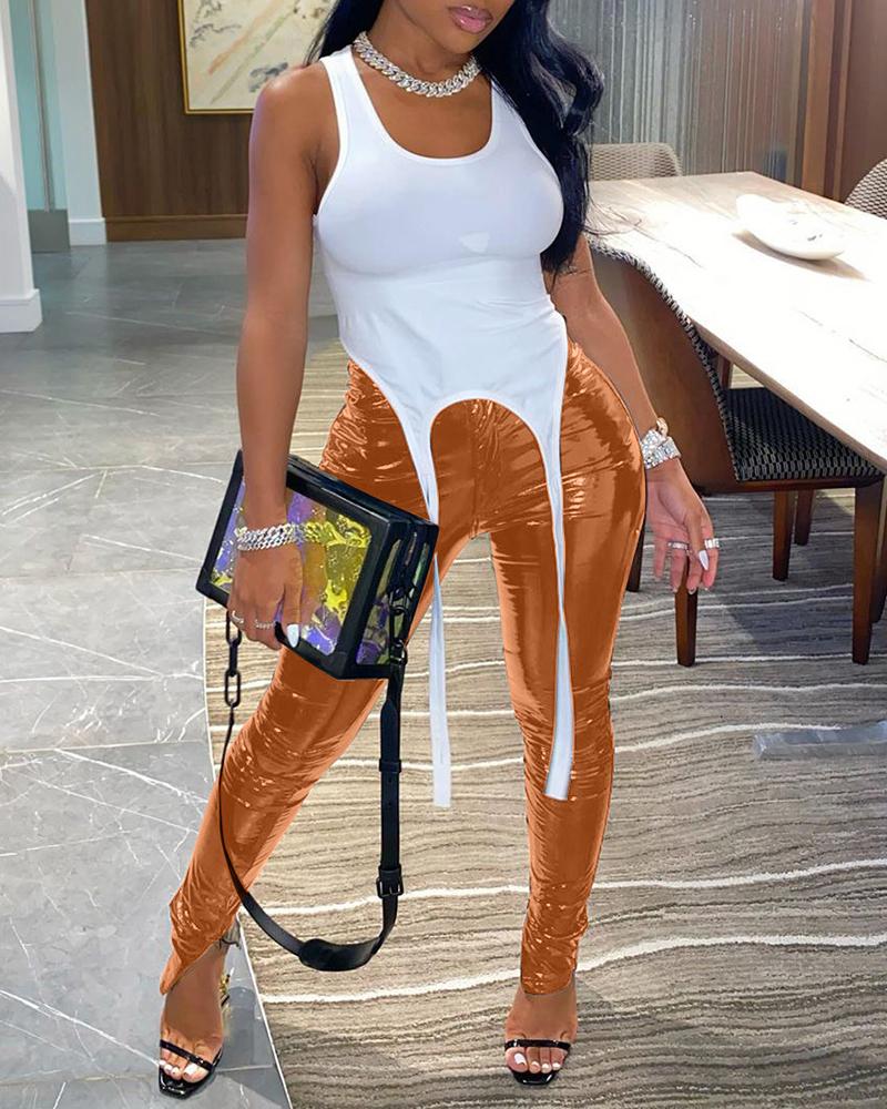 

Slit High Waist PU Leather Pants, Coffee
